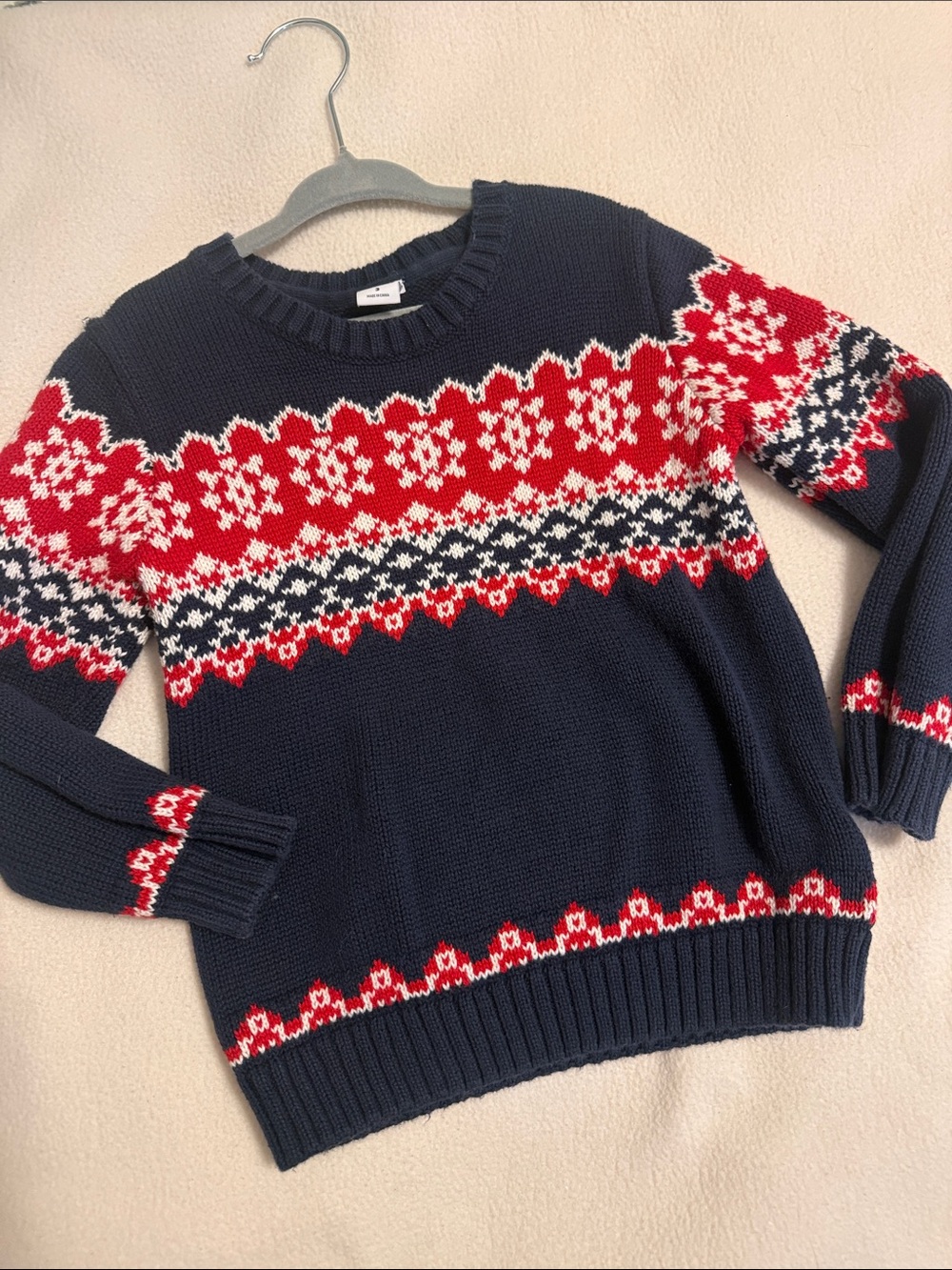 Janie & Jack Navy Fair Isle Crewneck Sweater - Red & White Pattern
